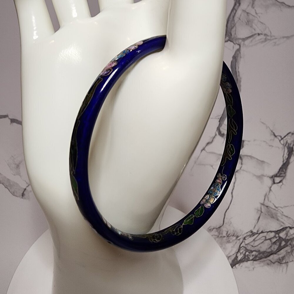 Vintage Blue Floral Cloisonne Enamel Bracelet
